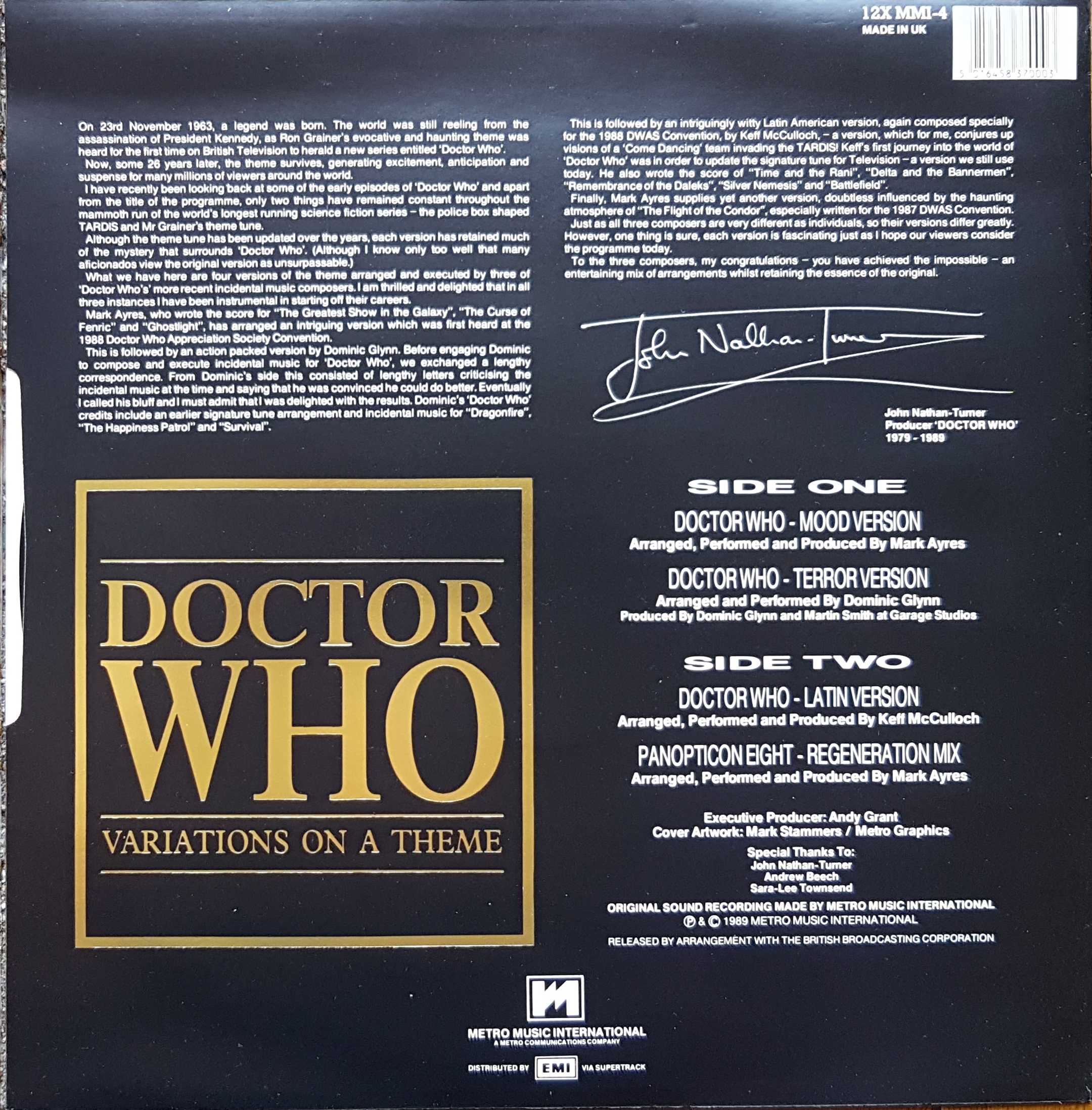 Picture of 12X MMI-4 Doctor Who - Variations on a theme by artist Ron Grainer from the BBC records and Tapes library